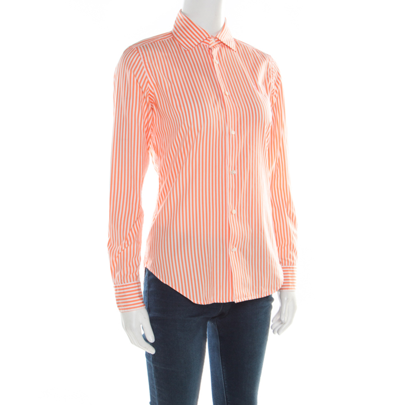 

Ralph Lauren Orange and White Striped Cotton Slim Fit Shirt