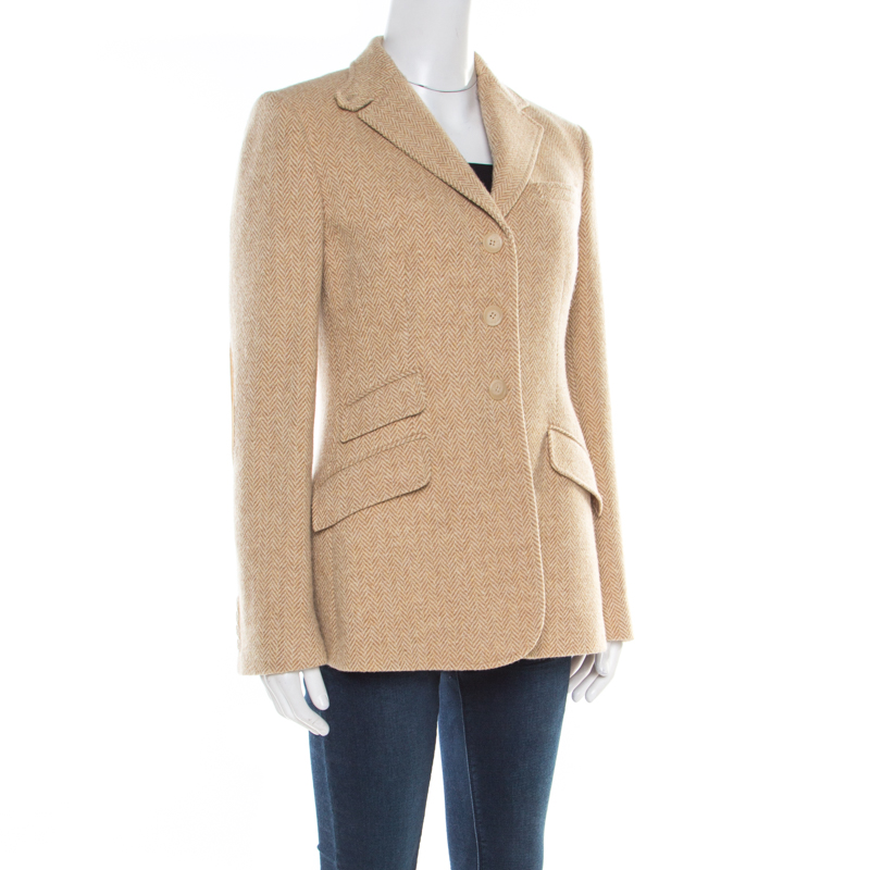 

Ralph Lauren Beige Chevron Patterned Wool Button Front Blazer