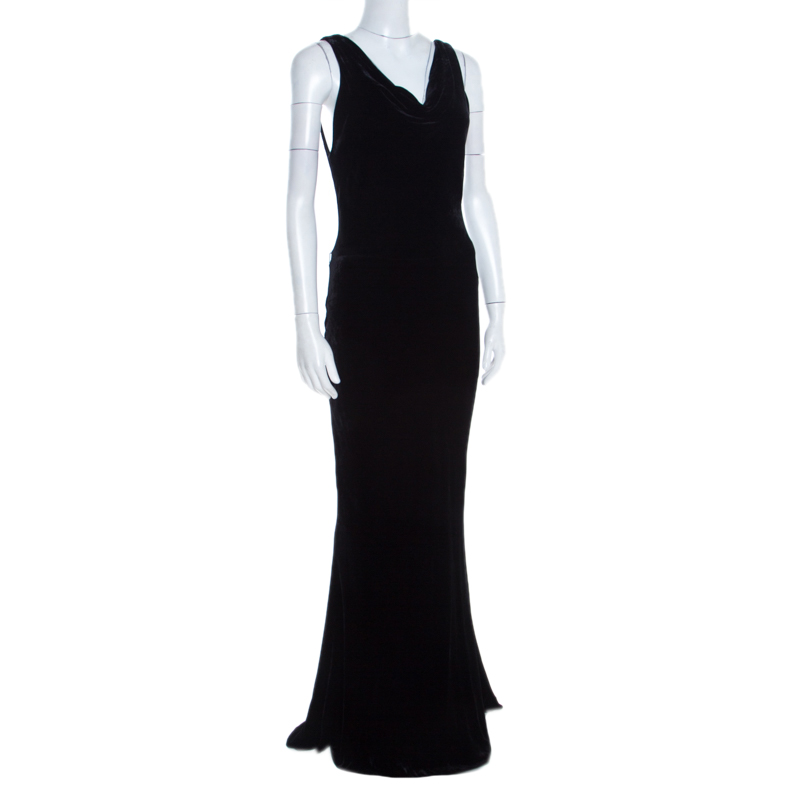 

Ralph Lauren Collection Black Velvet Cowl Neck Sleeveless Gown
