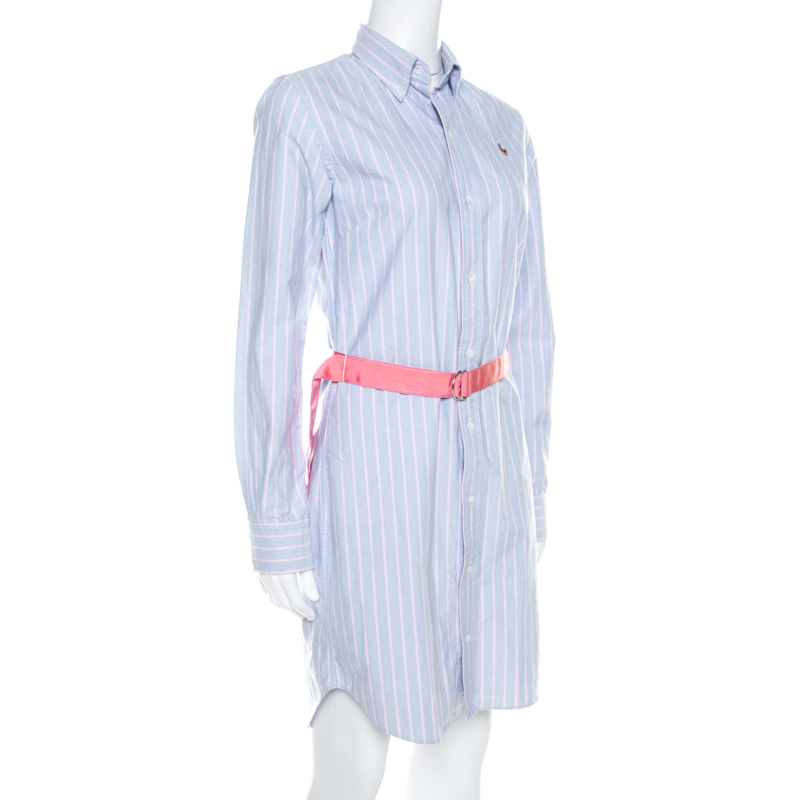 

Ralph Lauren Blue Striped Oxford Cotton Belted Shirt Dress