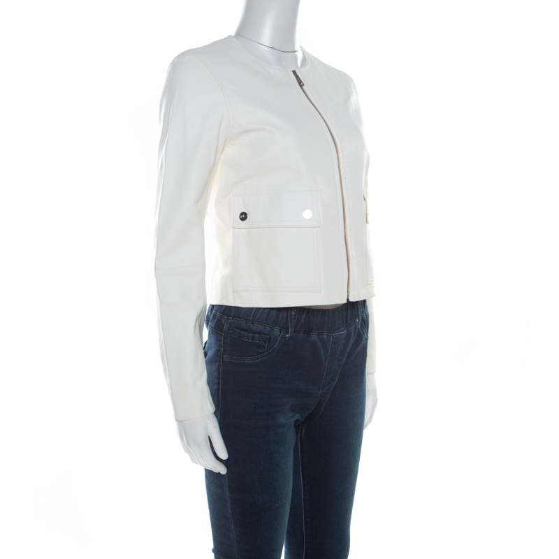 

Ralph Lauren White Leather Ruched Waist Cropped Jacket