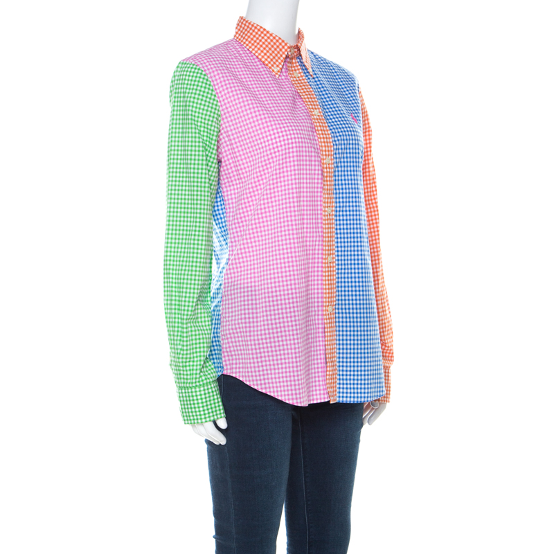 

Ralph Lauren Multicolor Fun Gingham Check Oxford Cotton Custom Fit Shirt