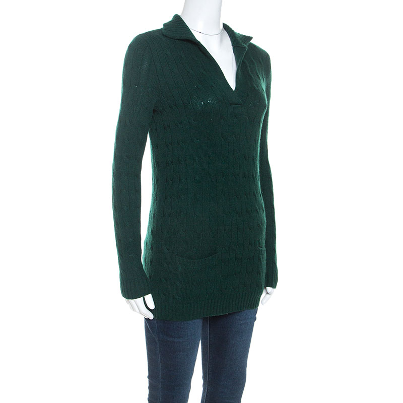 

Ralph Lauren Pine Green Cashmere Cable Knit Sweater