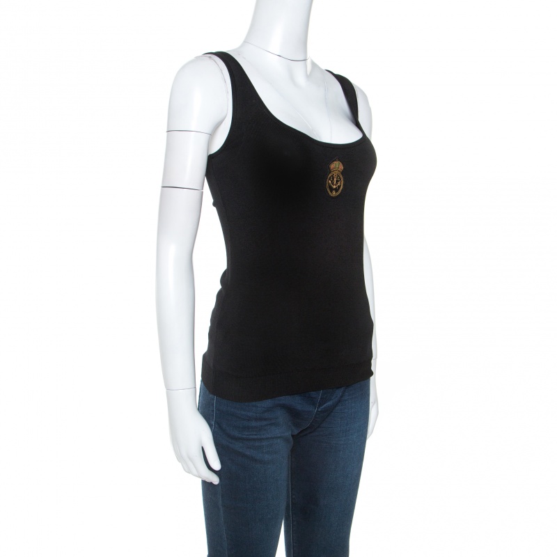 

Ralph Lauren Black Stretch Applique Emblem Tank Top