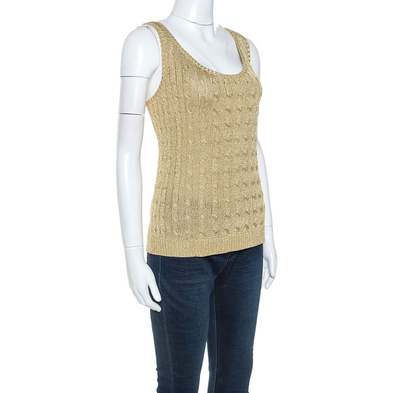 

Ralph Lauren Gold Cable Knit Woven Tank Top
