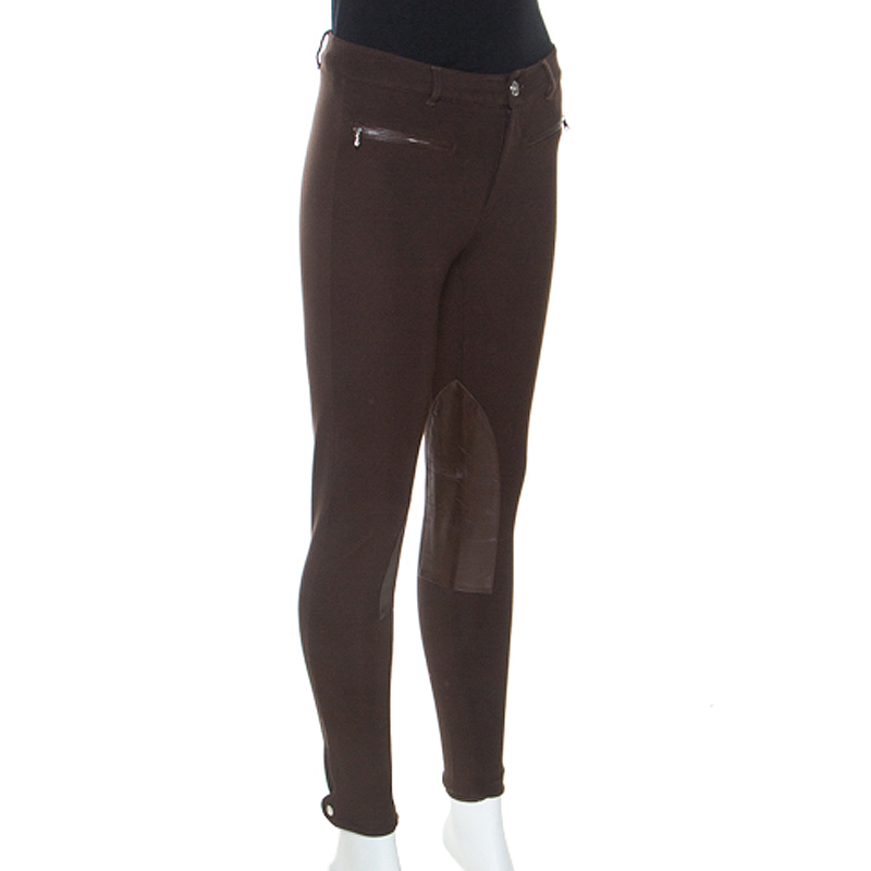 

Ralph Lauren Brown Stretch Knit Leather Detail Leggings