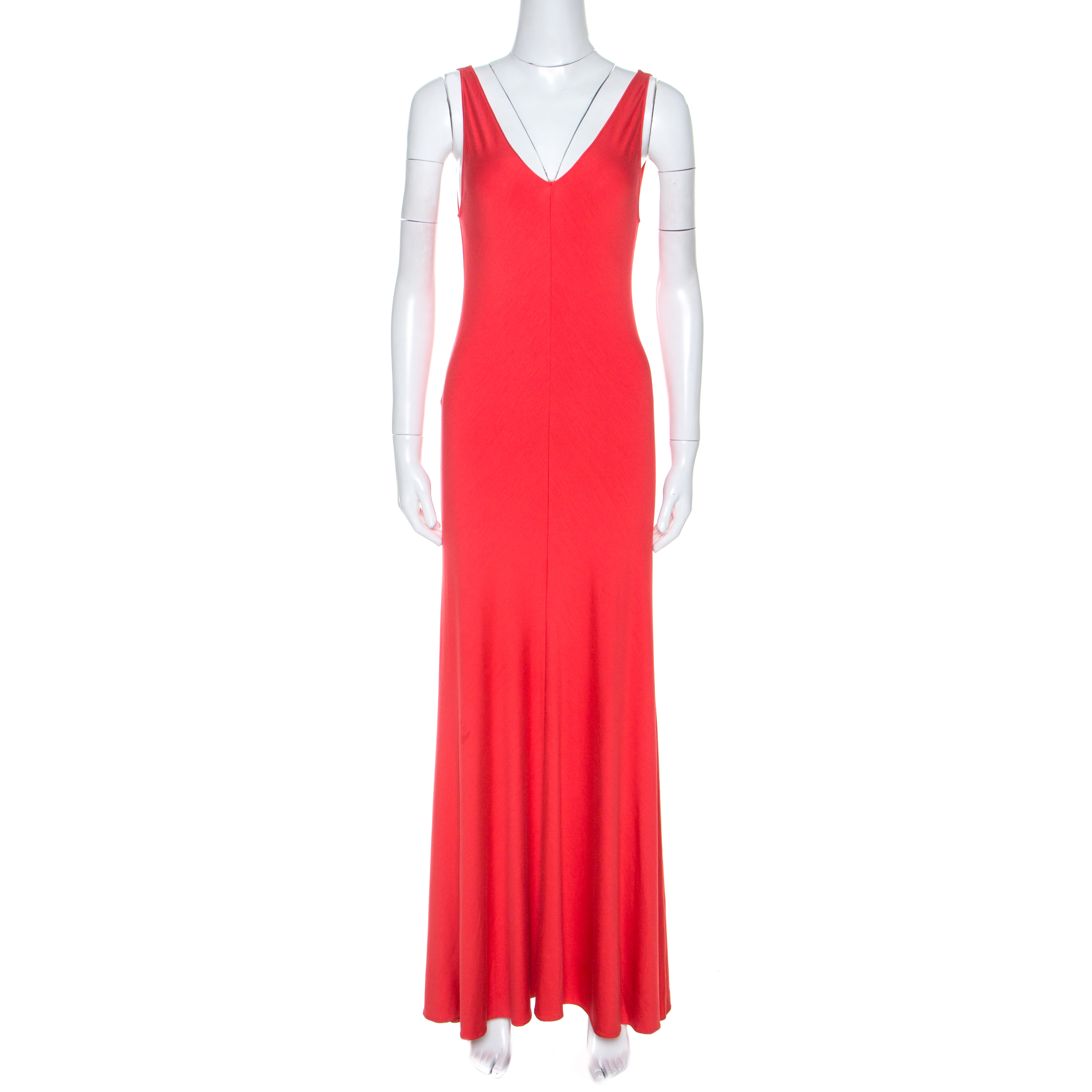 

Ralph Lauren Coral Pink Jersey Sleeveless Jenny Maxi Dress