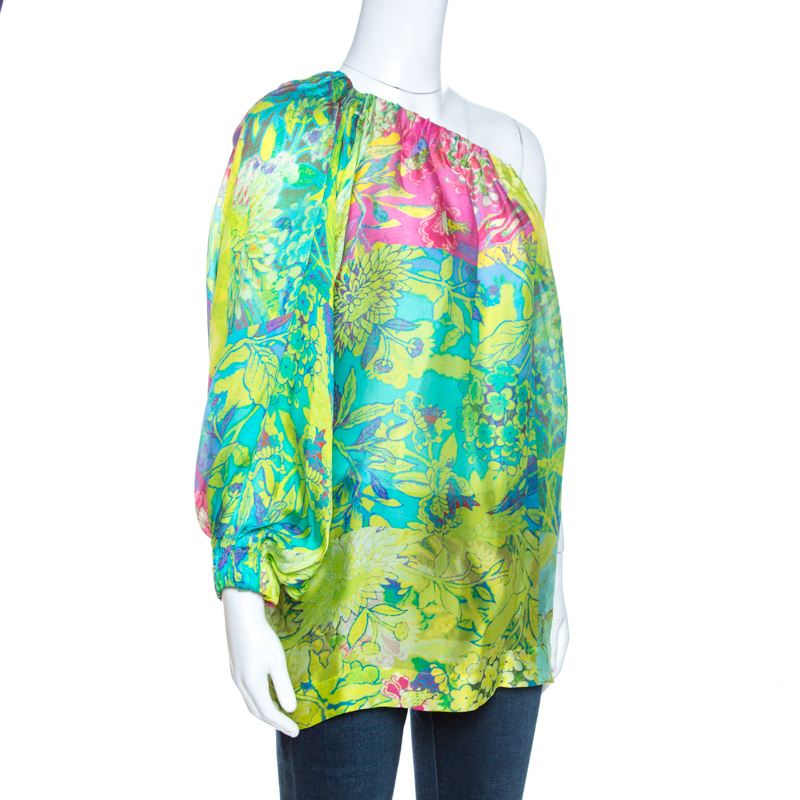 

Ralph Lauren Multicolor Floral Print Silk One Shoulder Top