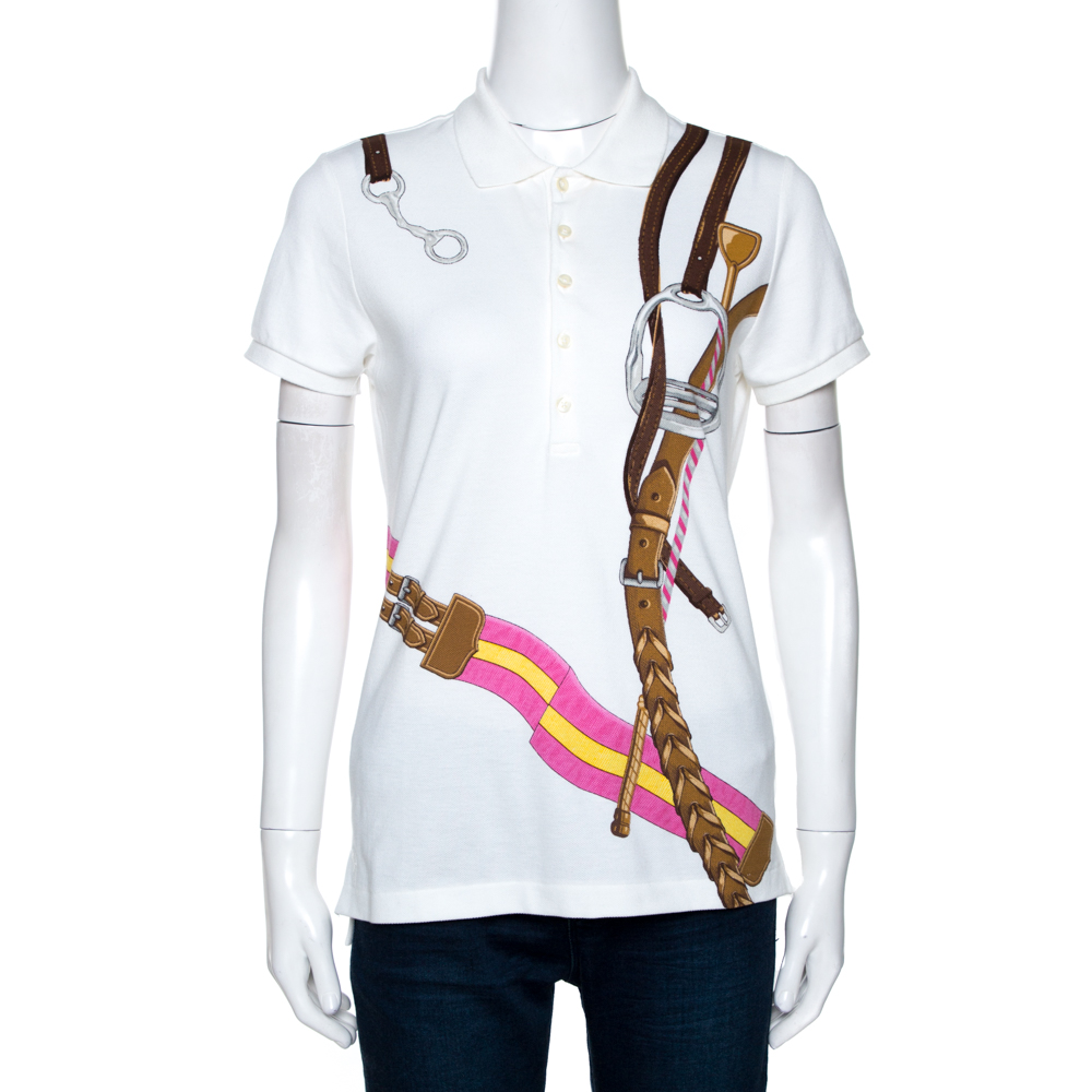 Ralph Lauren White Equestrian Print Cotton Skinny Polo T-Shirt M Ralph  Lauren | TLC