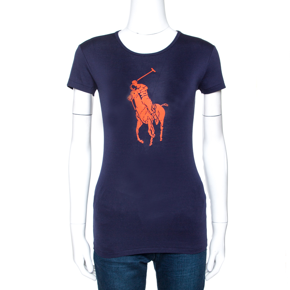 Pre Owned تي شيرت رالف لورين أزرق كحلي بالشعار S 