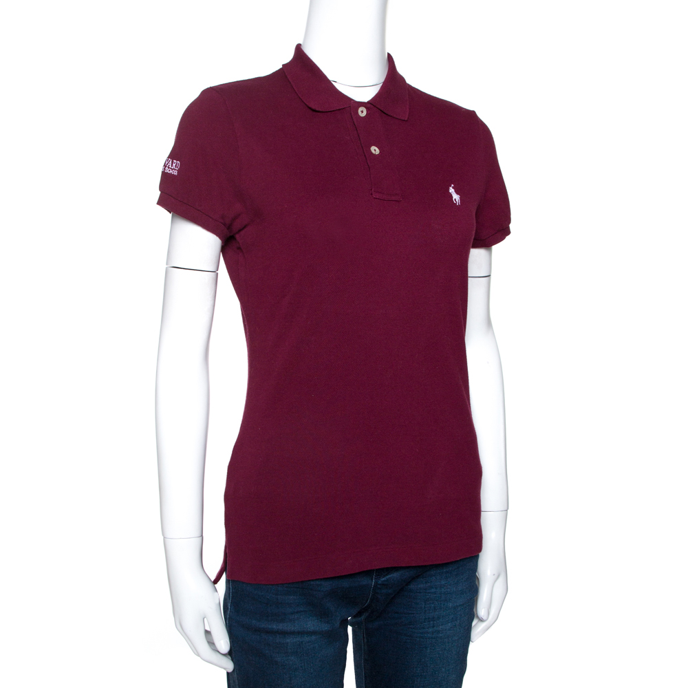 

Ralph Lauren Burgundy Cotton Pique Harvard Skinny Polo T-Shirt