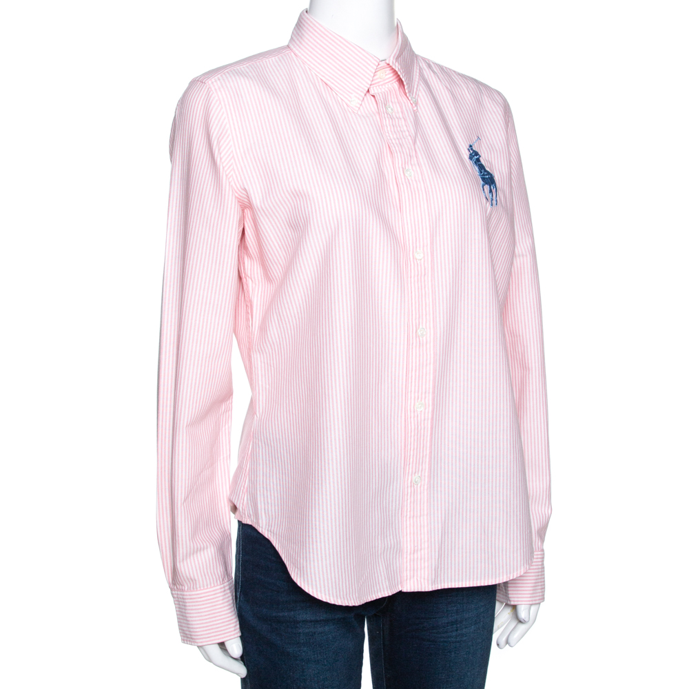 

Ralph Lauren Pink & White Striped Cotton Super Slim Fit Shirt
