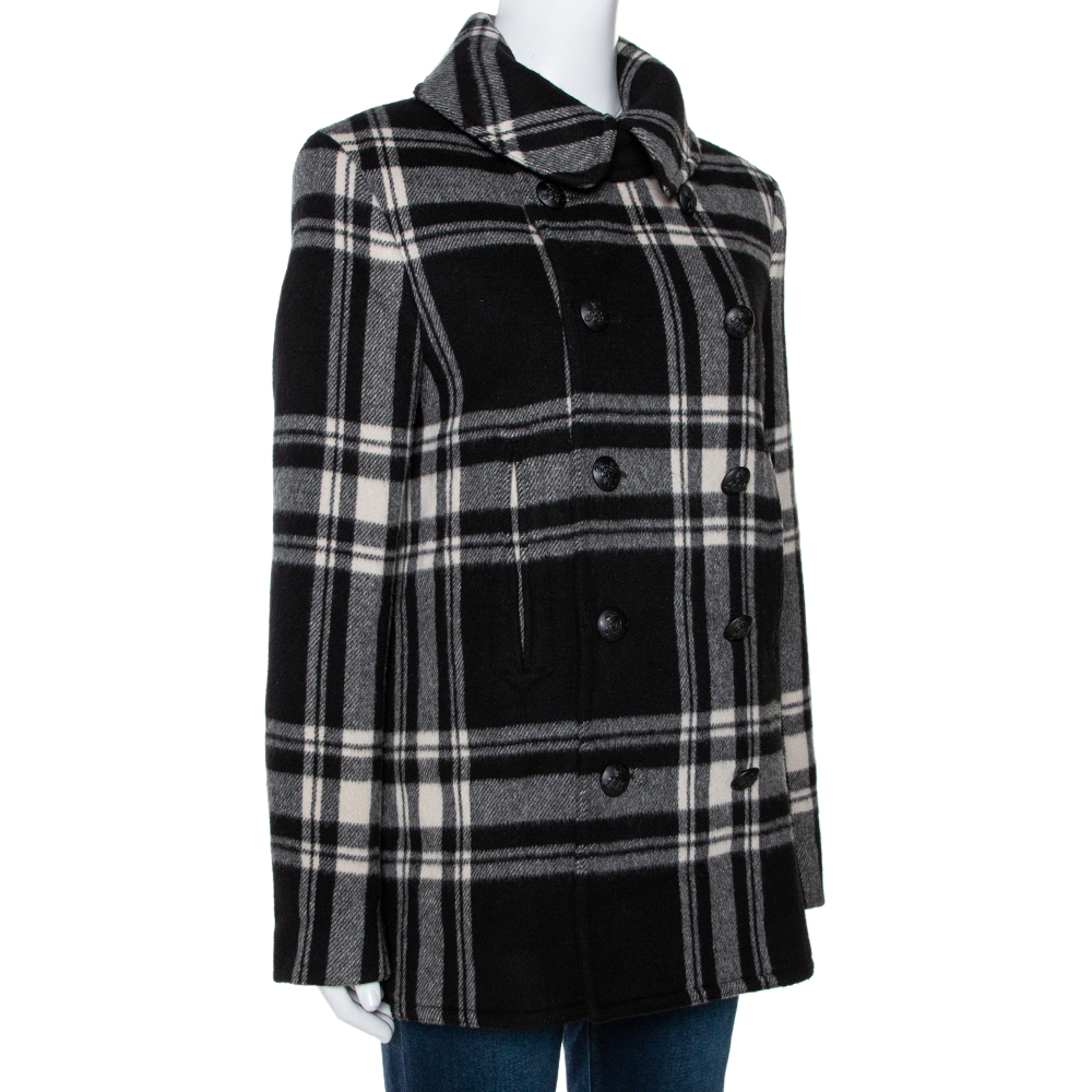 

Ralph Lauren Monochrome Checked Cashmere & Wool Coat, Black