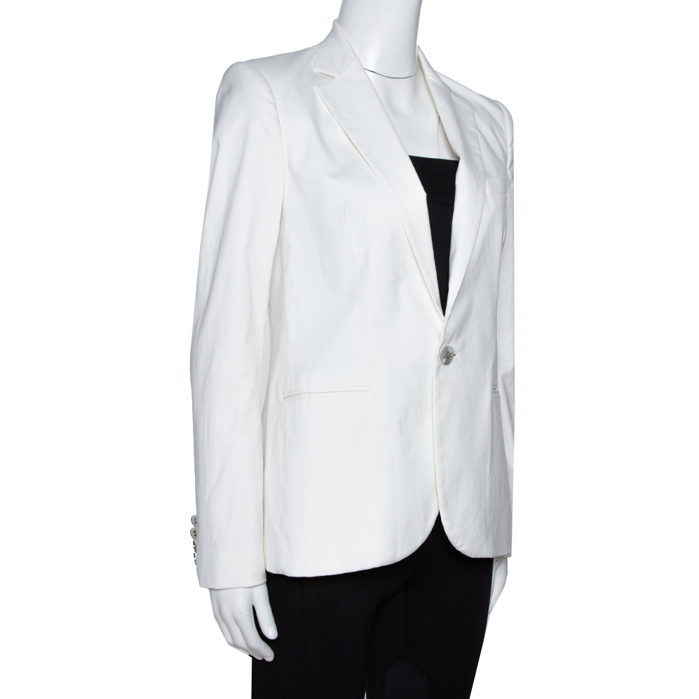 

Ralph Lauren Off White Stretch Cotton Tailored Blazer