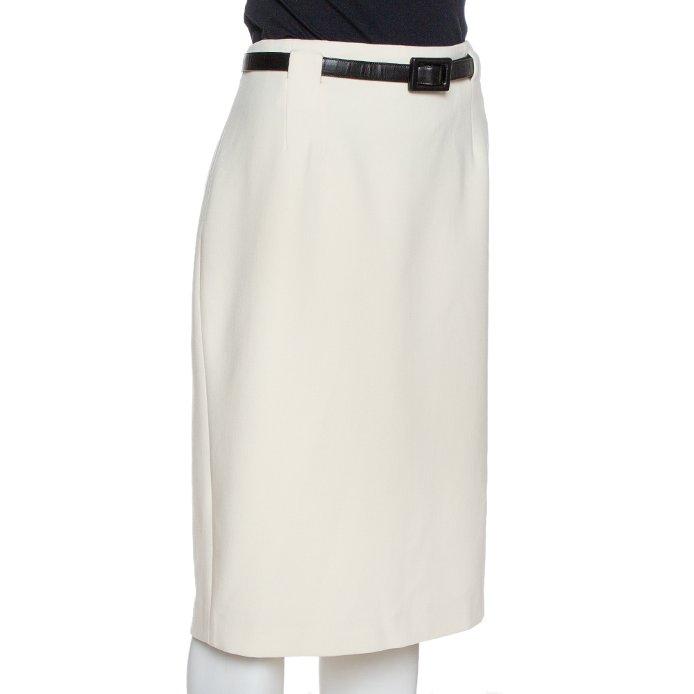 

Ralph Lauren Cream Wool Crepe Belted Skirt