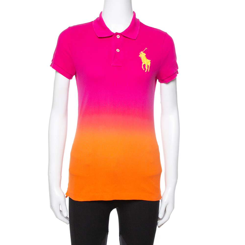 Keep your casual preppy look stylish with this polo T shirt from Ralph Lauren. Made from lightweight cotton this ombre pink t shirt features a classic collar and a button up front. The short sleeves look smart.