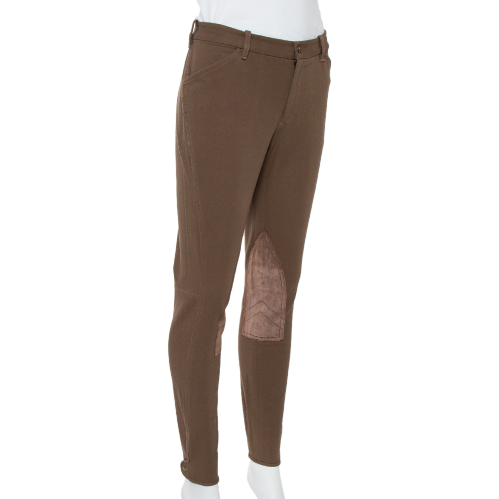 

Ralph Lauren Brown Stretch Cotton Leather Patch Trousers