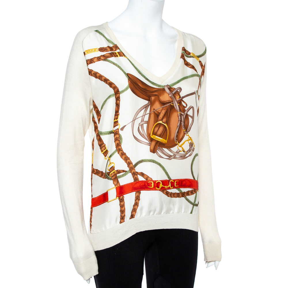 

Ralph Lauren Cream Bridle Print Silk & Knit Jumper