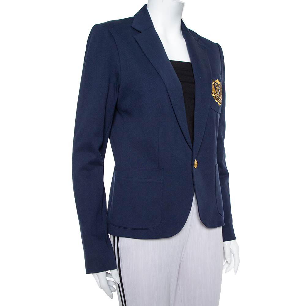 

Ralph Lauren Navy Blue Knit Logo Embroidered Pocket Detail Blazer