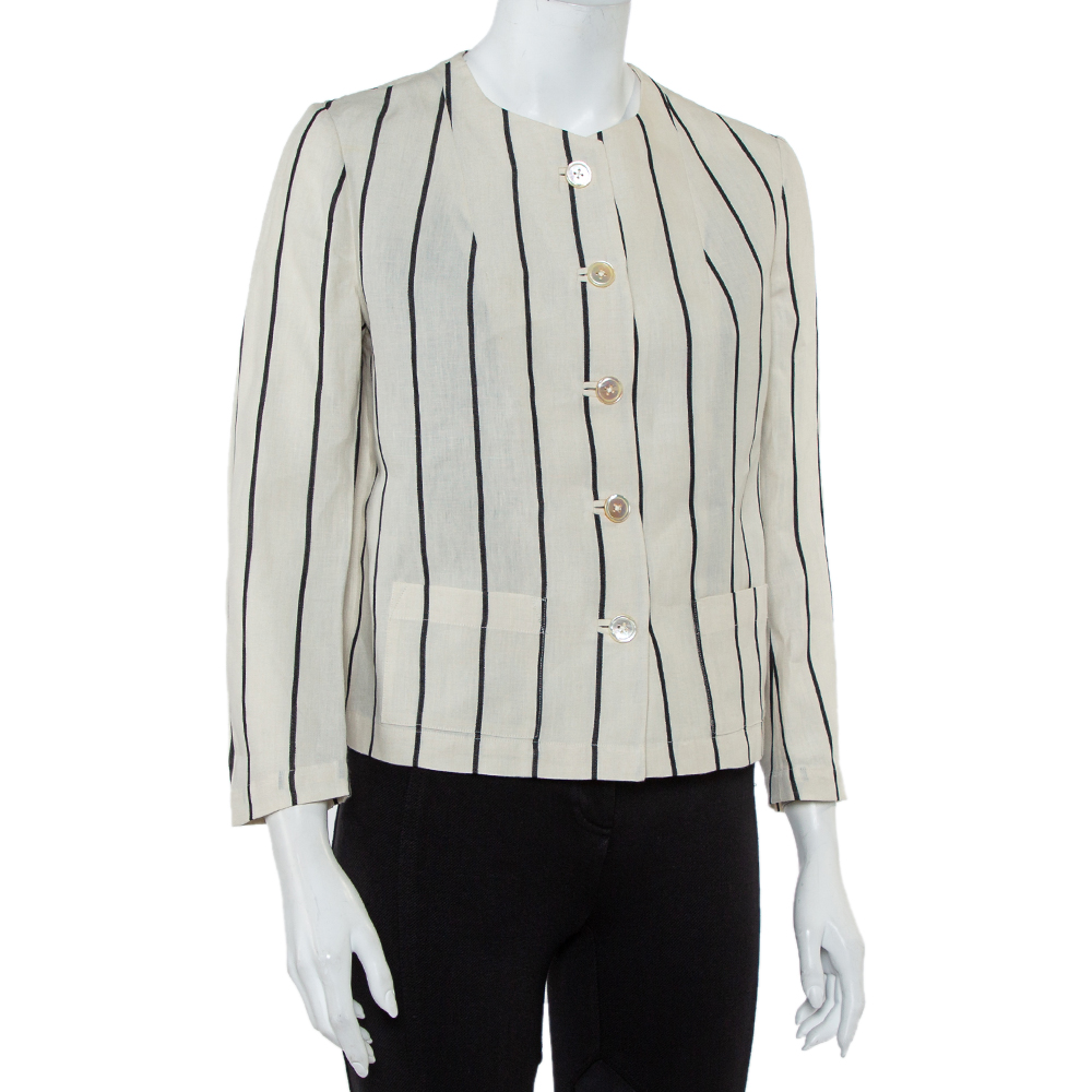 

Ralph Lauren Cream Striped Linen Button Front Jacket