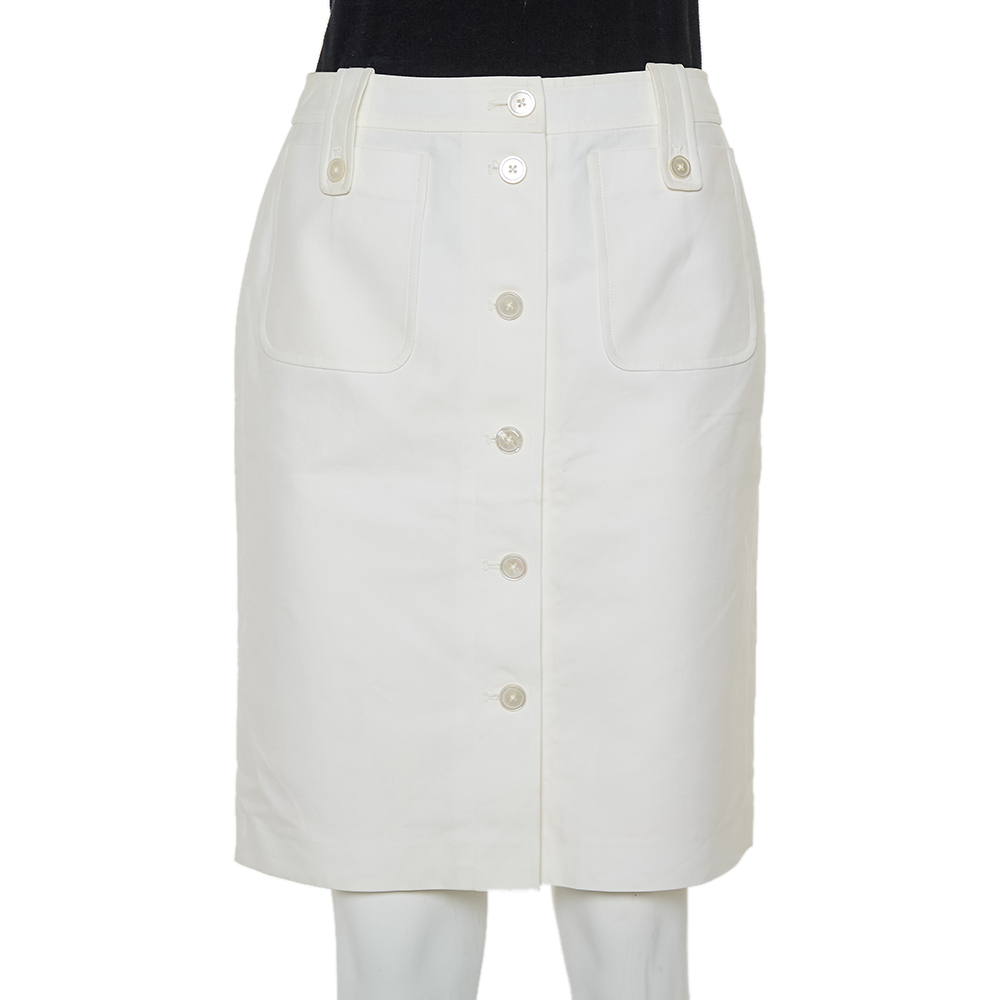 Pre-owned Ralph Lauren Cream Cotton Button Front Skirt S