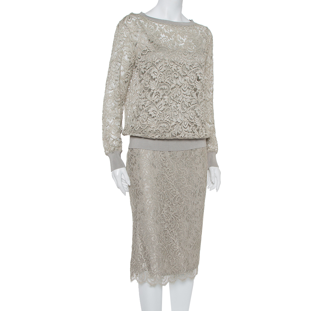 

Ralph Lauren Grey Lace Top & Pencil Skirt Set