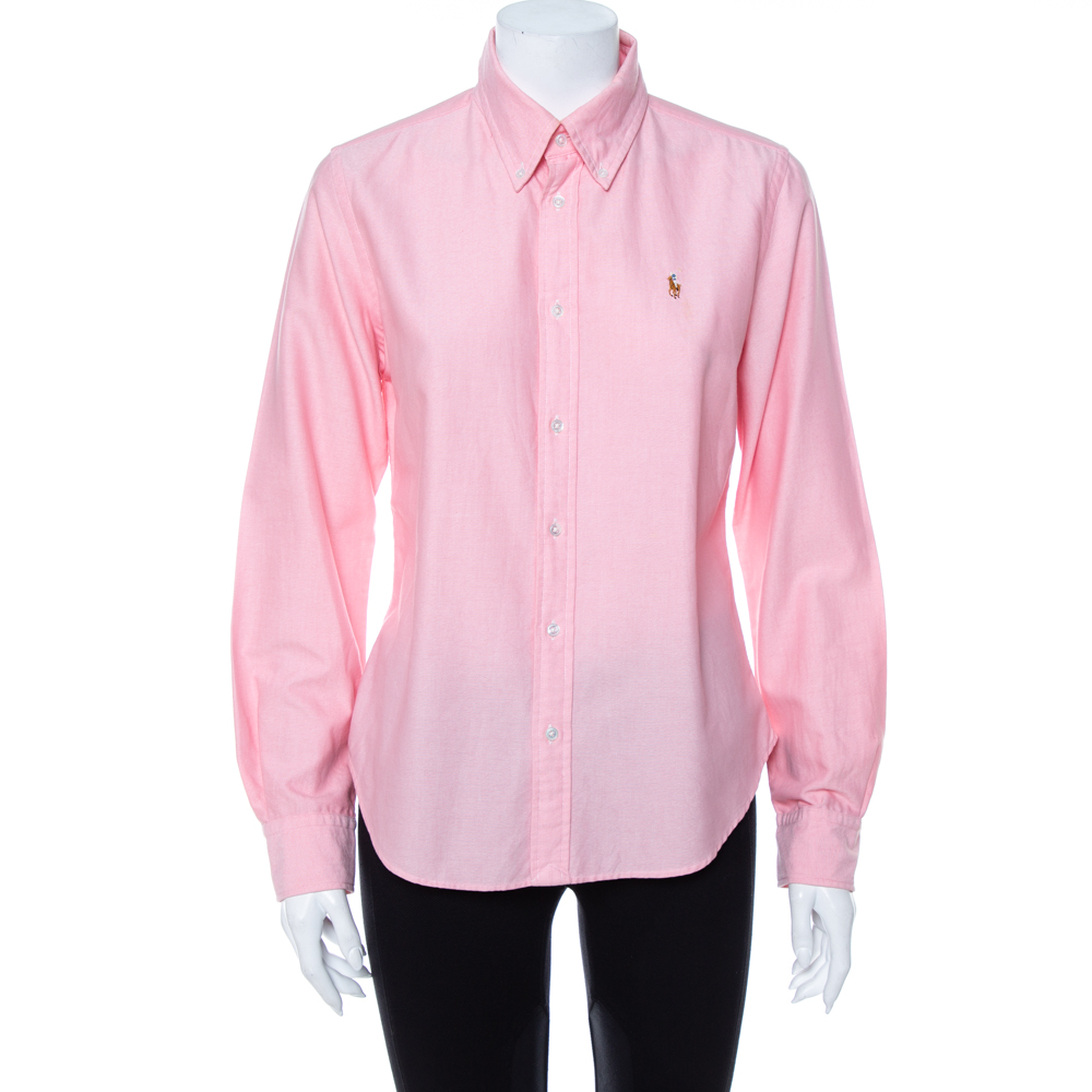 Pre-owned Ralph Lauren Pink Cotton Button Front Shirt L
