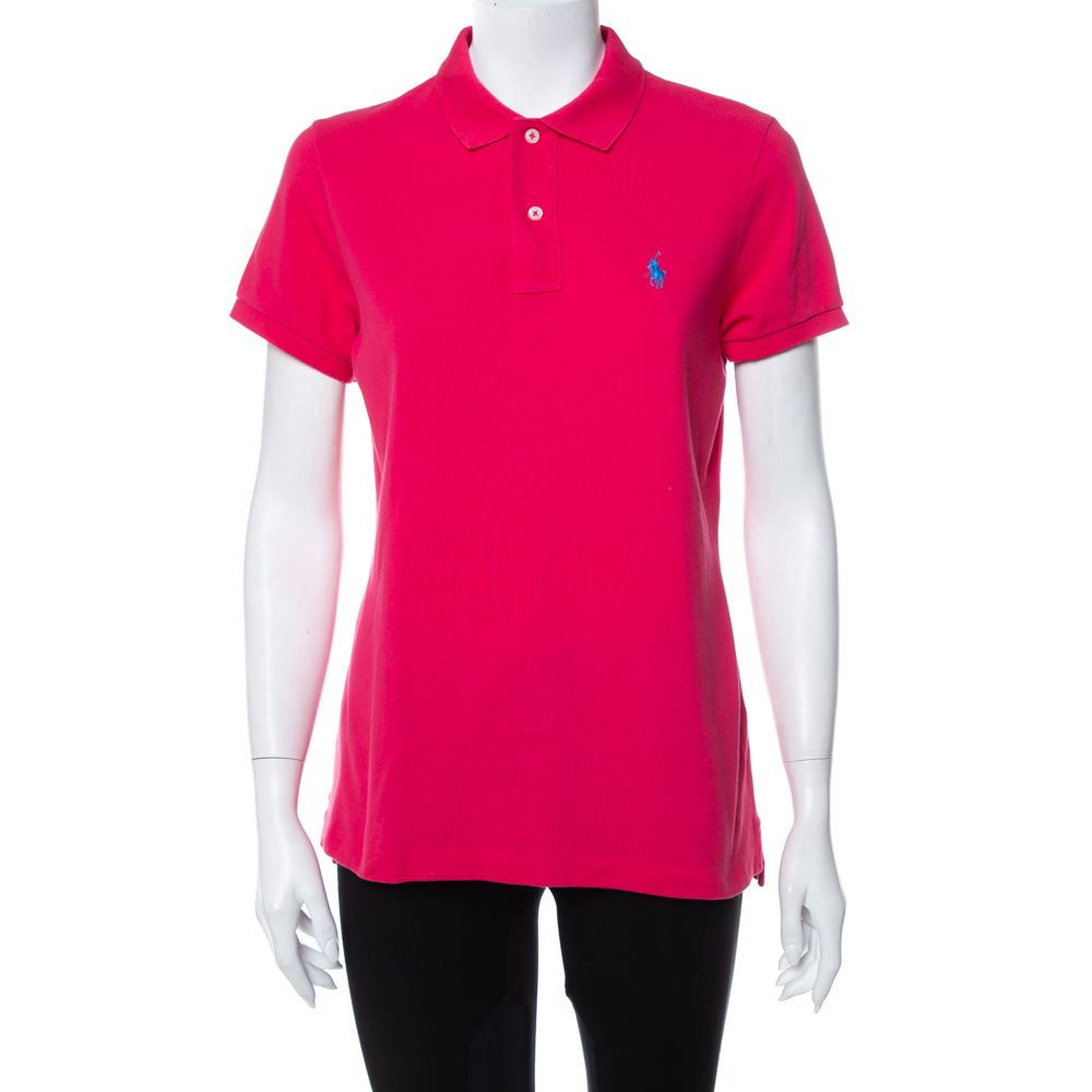 Pre-owned Ralph Lauren Pink Cotton Pique Skinny Polo T-shirt L