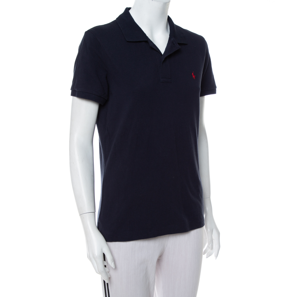 

Ralph Lauren Navy Blue Cotton Pique Skinny Polo T-Shirt