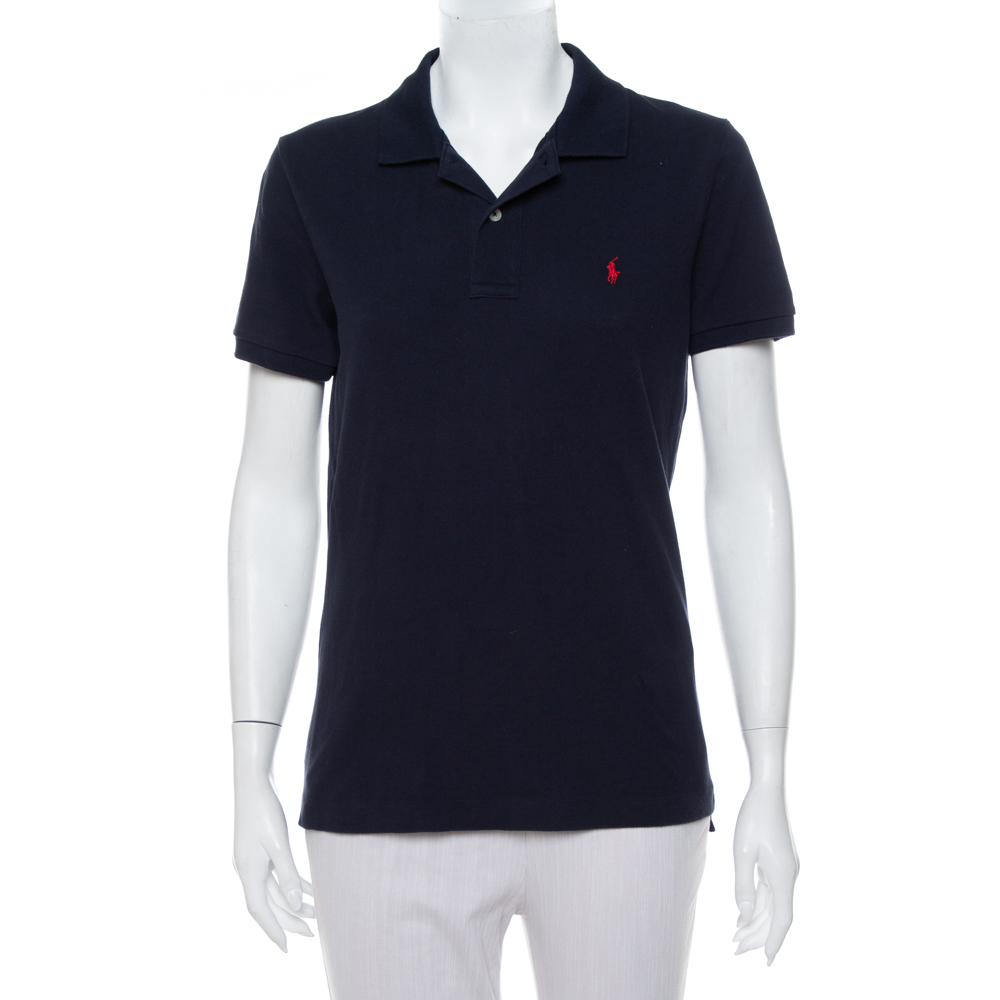 Pre-owned Ralph Lauren Navy Blue Cotton Pique Skinny Polo T-shirt Xl