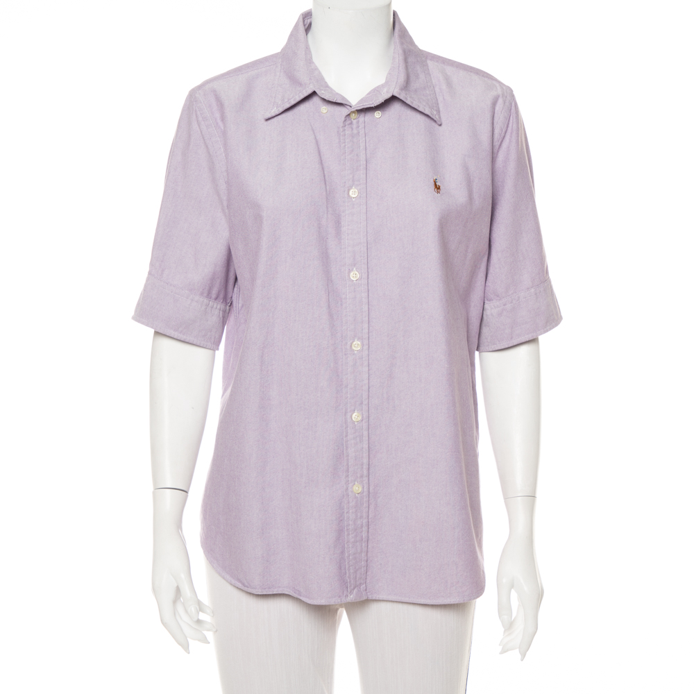 Pre-owned Ralph Lauren Purple Cotton Short Sleeve Button Front Shirt Xl