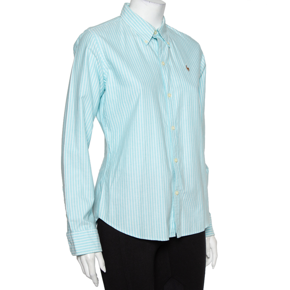 

Ralph Lauren Blue Striped Cotton Button Front Slim Fit Shirt