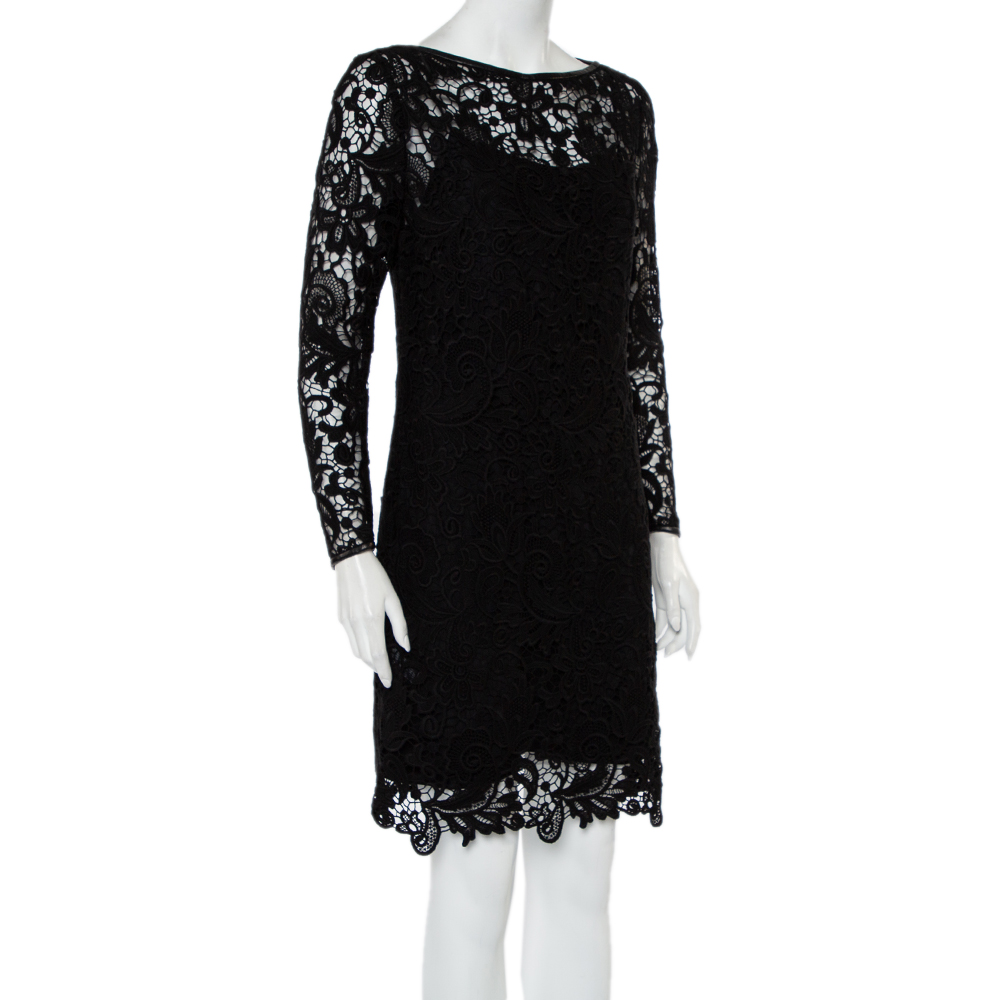 

Ralph Lauren Black Lace & Leather Trim Merrill Dress