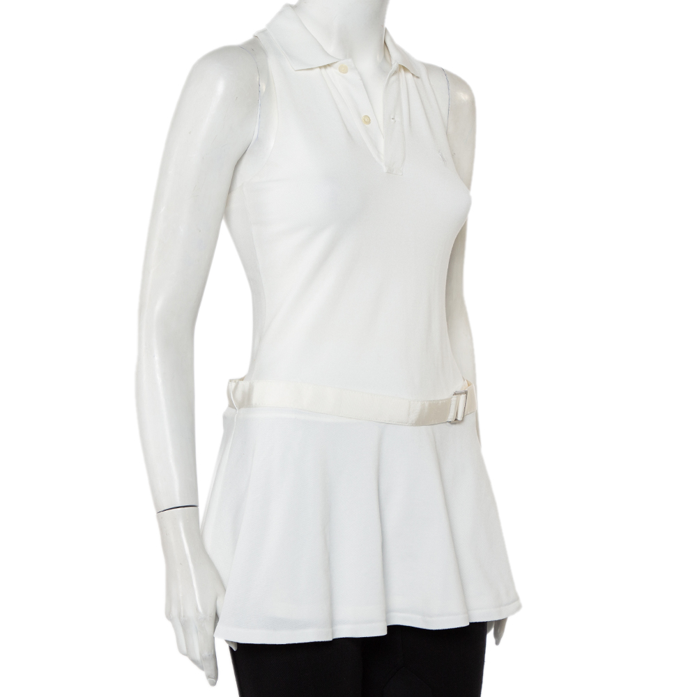 

Ralph Lauren White Cotton Pique Racer Back Belted Tunic Top