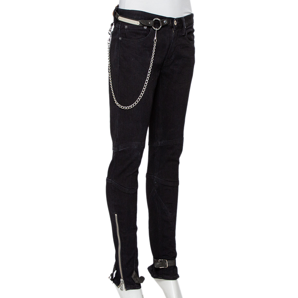 

Ralph Lauren Black Denim Zip Trim Waist Chain Detail Jeans
