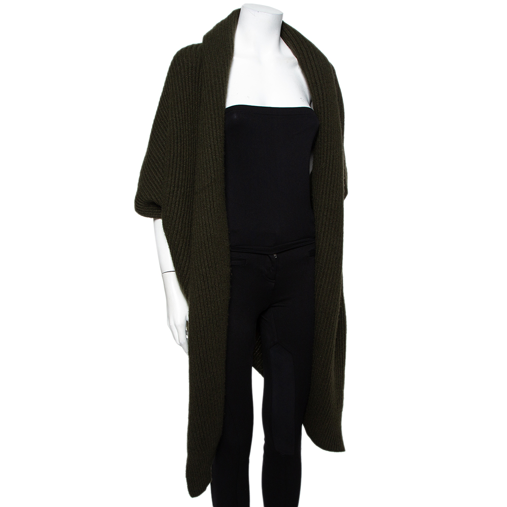 

Ralph Lauren Green Cashmere & Mohair Open Front Cowl Neck Cardigan