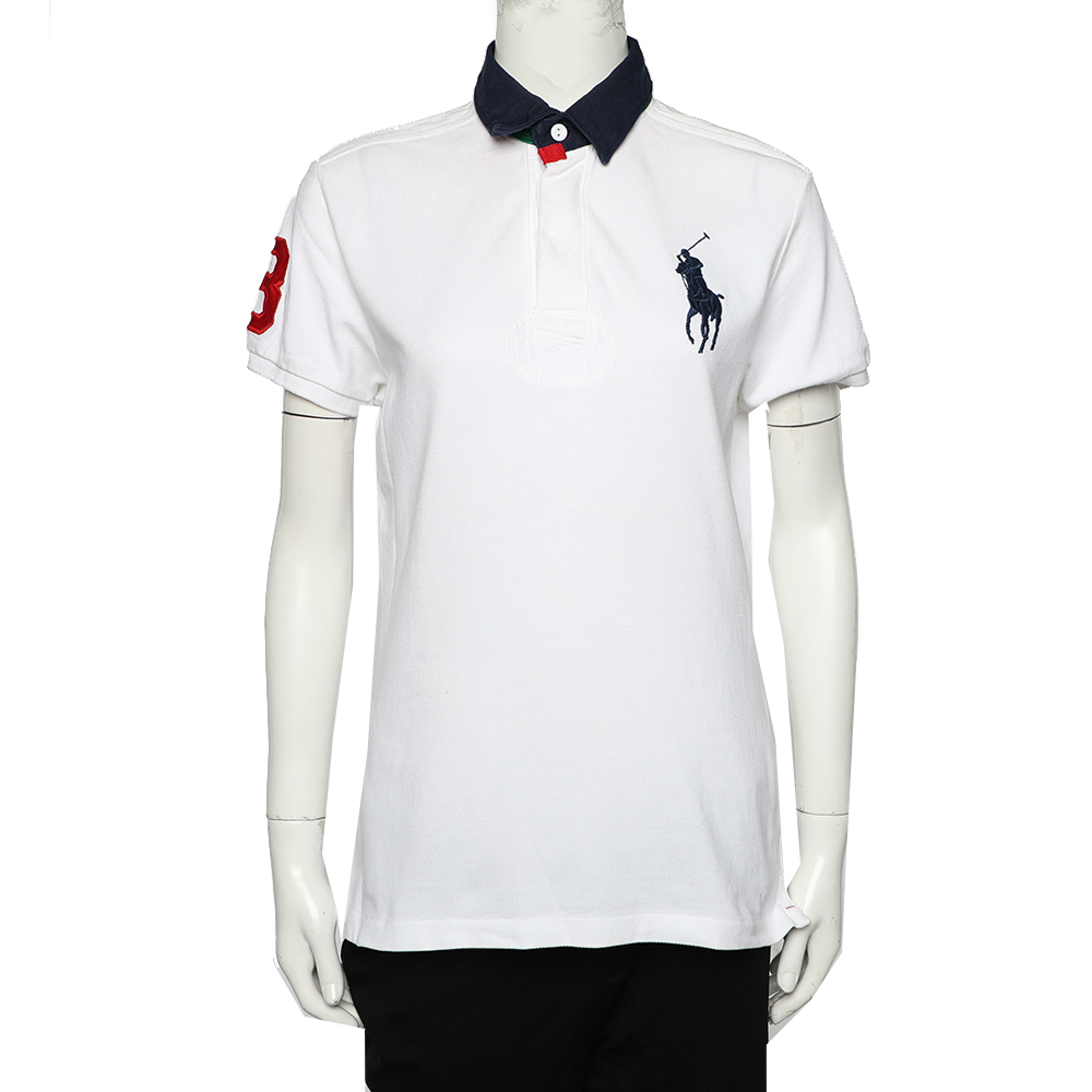 

Ralph Lauren White Cotton Pique Contrast Collar Detail Polo T-Shirt L