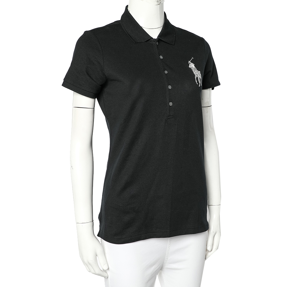 

Ralph Lauren Black Cotton Pique Logo Embroidered Polo T-Shirt