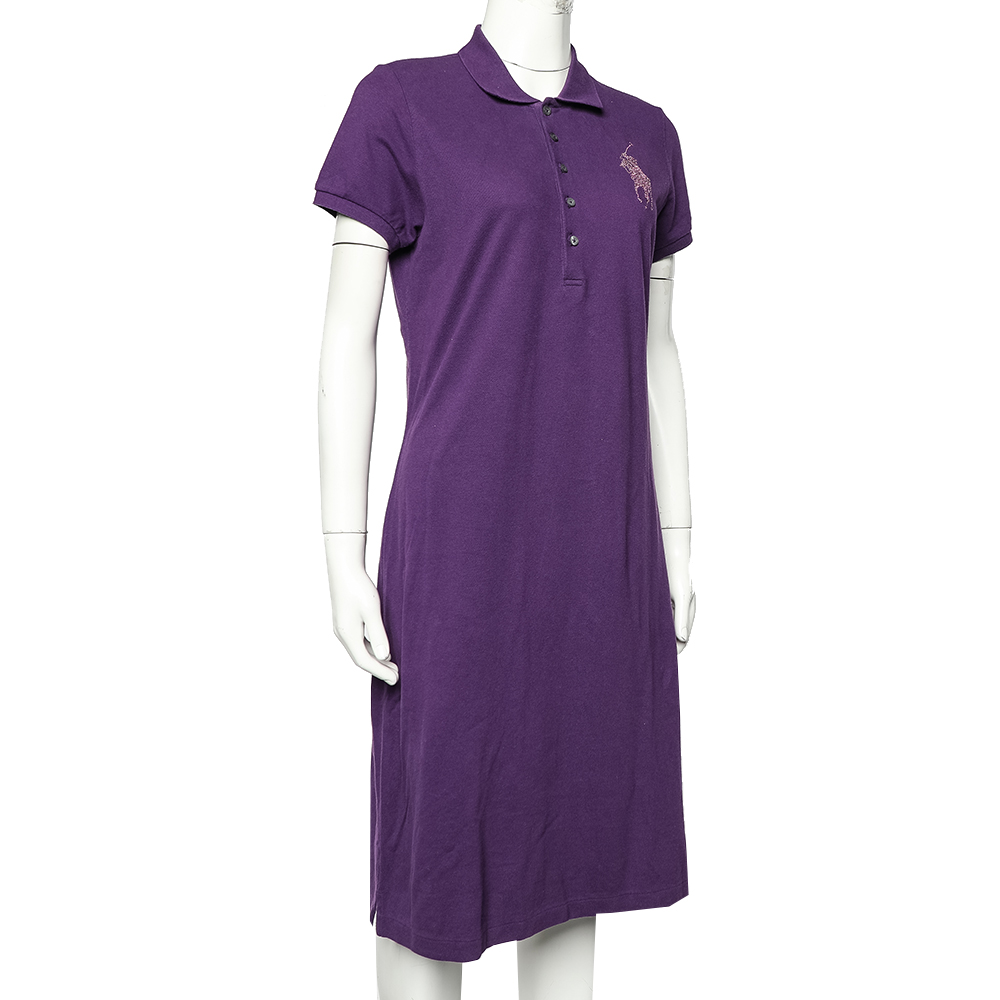 

Ralph Lauren Purple Cotton Pique Embellished Logo Detail Polo T-Shirt Dress