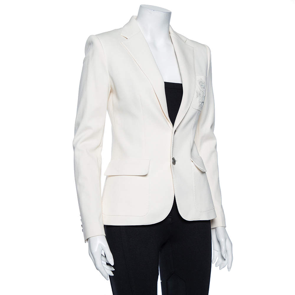 

Ralph Lauren Cream Cotton Knit Applique Detail Button Front Blazer