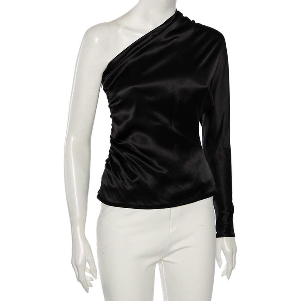 

Ralph Lauren Black Silk Gathered Detail One Shoulder Top