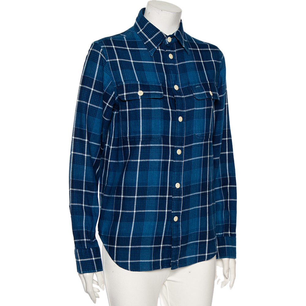 

Ralph Lauren Blue Plaid Cotton Button Front Relaxed Fit Shirt