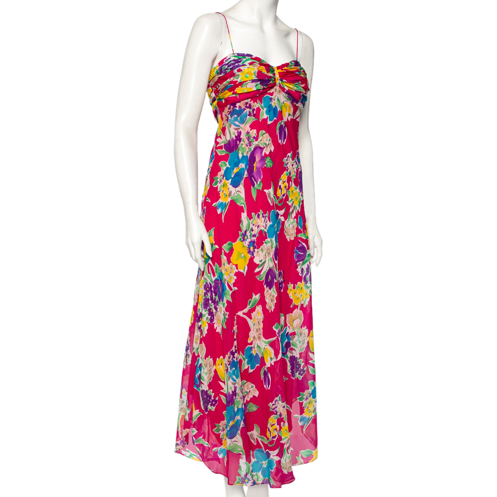 

Ralph Lauren Pink Saratoga Floral Printed Silk Maxi Cosima Dress