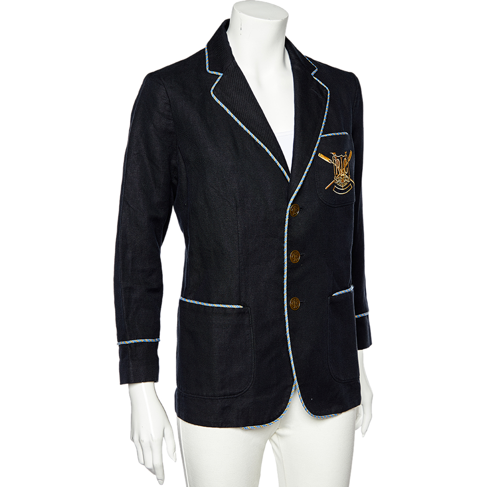 

Ralph Lauren Navy Blue Linen And Cotton Contrast Trim Blazer