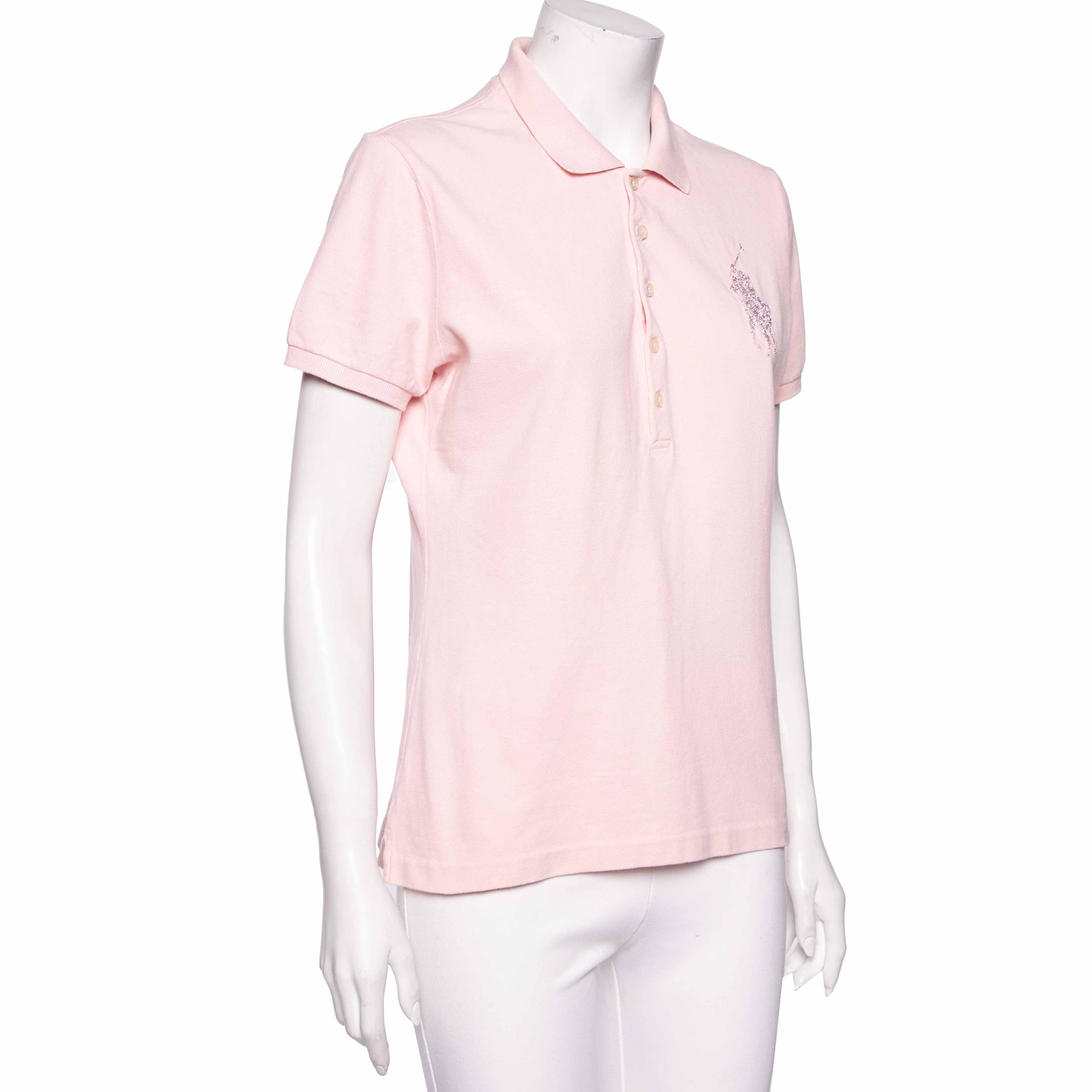 

Ralph Lauren Pink Cotton Pique Logo Embellished Polo T-Shirt