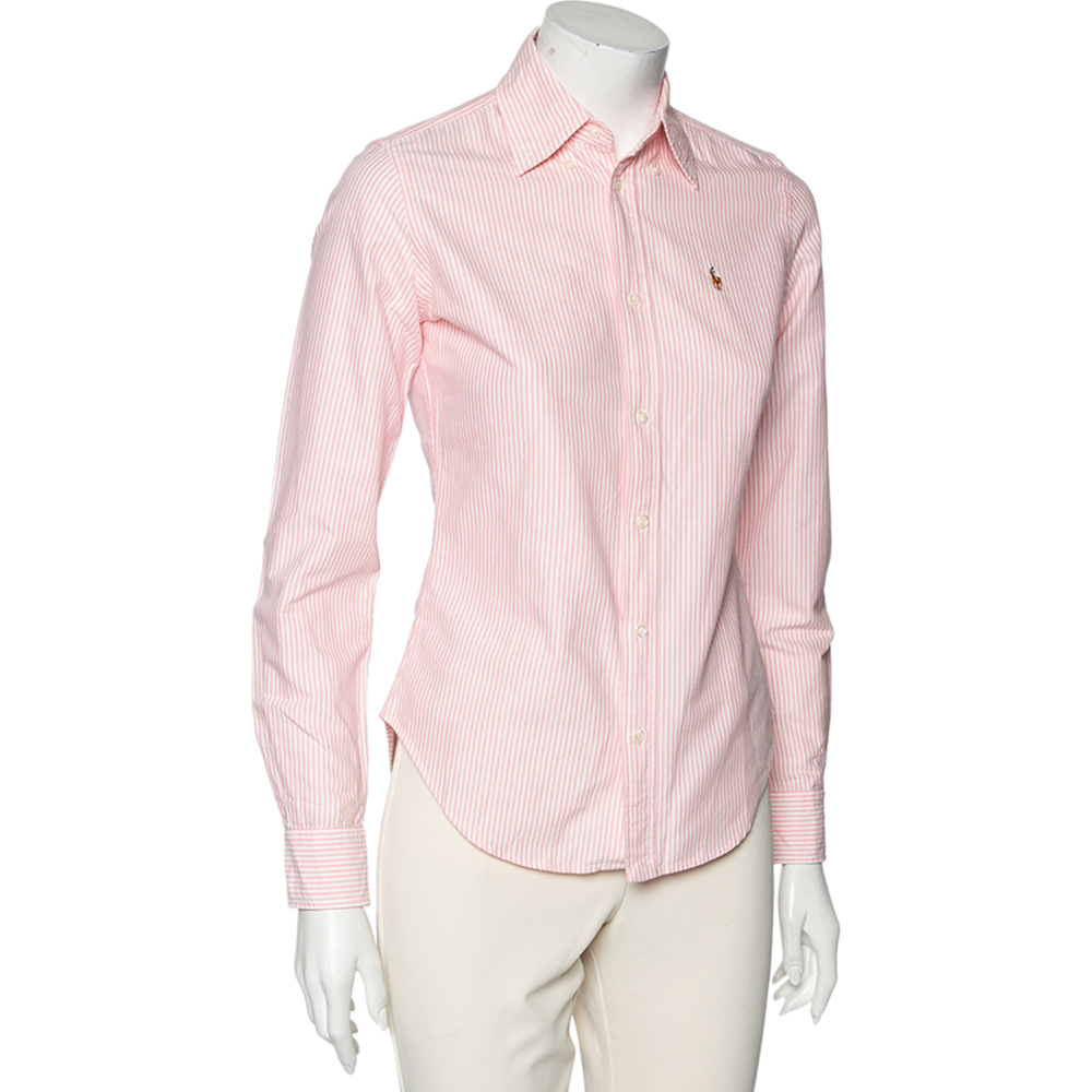 

Ralph Lauren Pink & White Striped Cotton Button Front Shirt