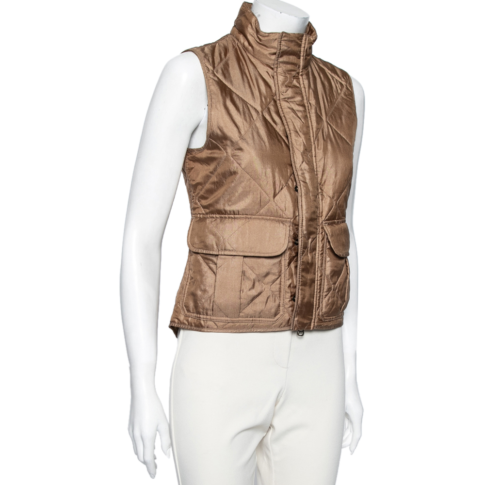 

Ralph Lauren Brown Diamond Quilted Silk Sleeveless Vest
