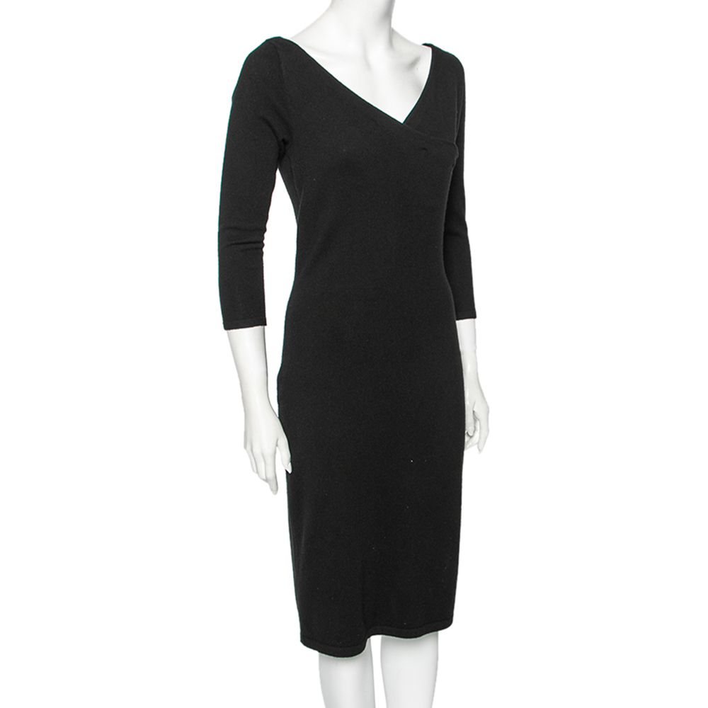 

Ralph Lauren Black Cashmere Faux Wrap Detail Long Sleeve Dress