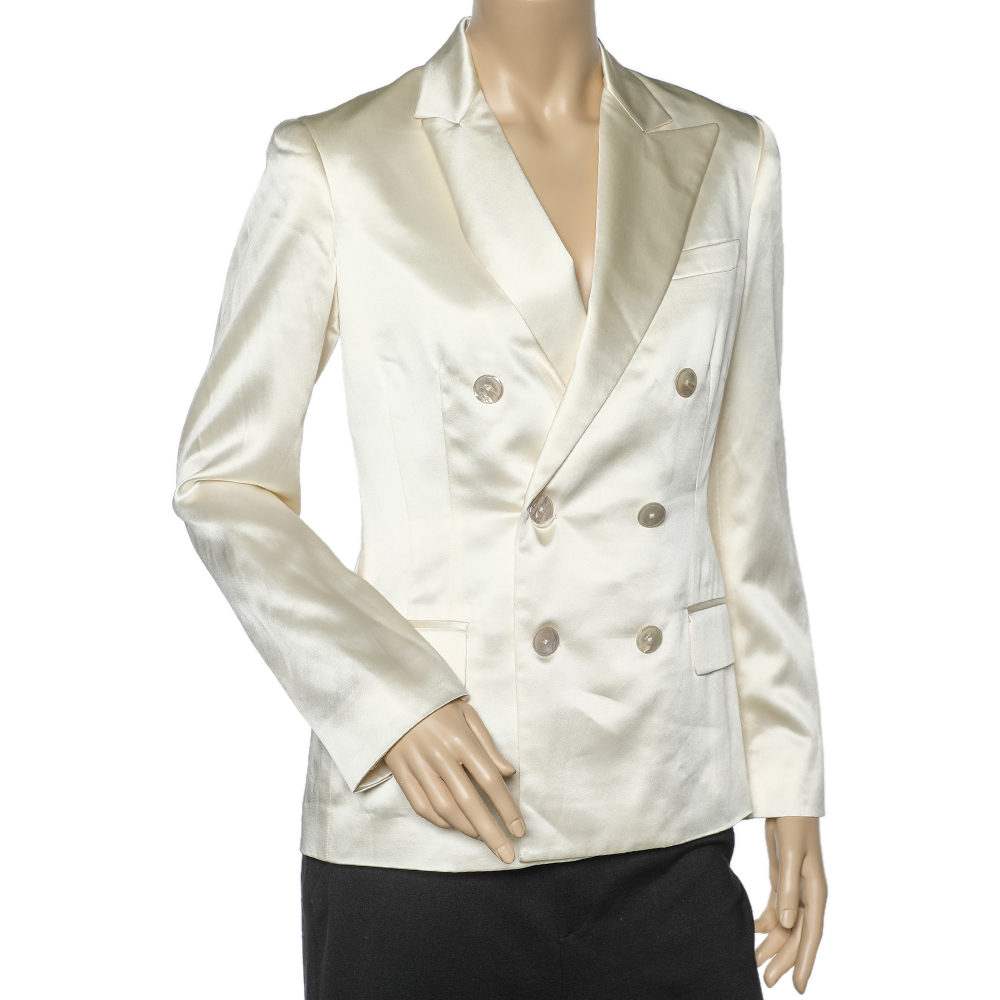 

Ralph Lauren Off-White Satin Double Breasted Blazer