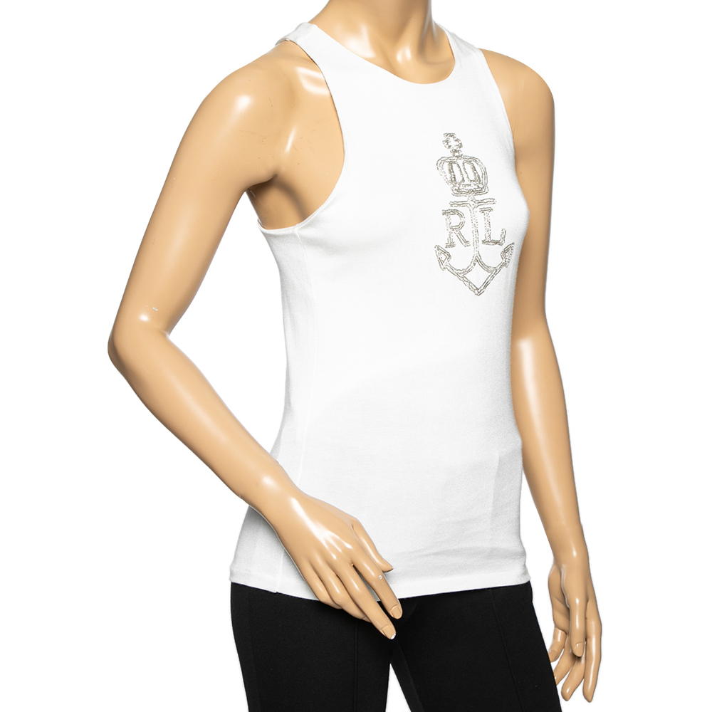 

Ralph Lauren White Logo Embellished Racer Back Top